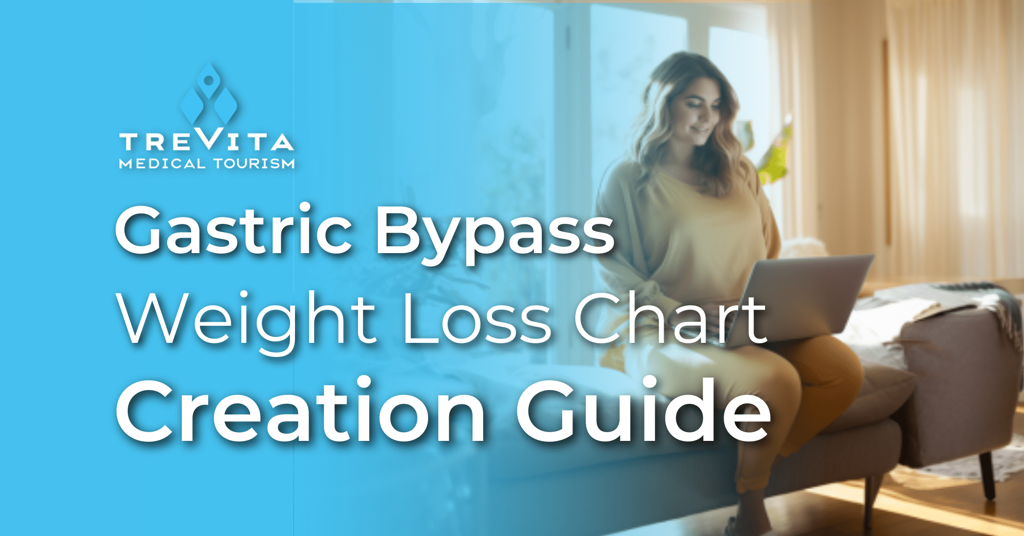 A focused woman sitting at a table with her laptop open, diligently creating her customized gastric bypass weight loss chart to track her progress, stay on track with goals, and celebrate her journey towards a healthier lifestyle