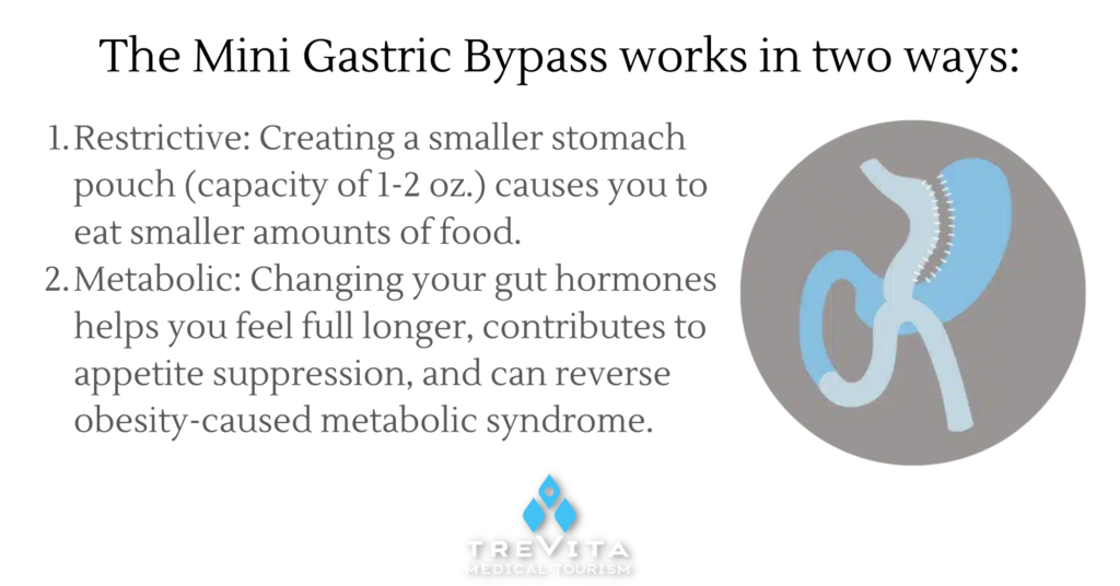 The Mini Gastric Bypass works in two ways: