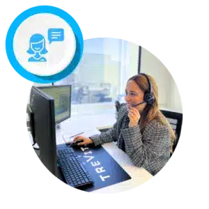 A compassionate healthcare professional providing post-op support on a call with a client, ensuring their recovery is smooth and supported.
