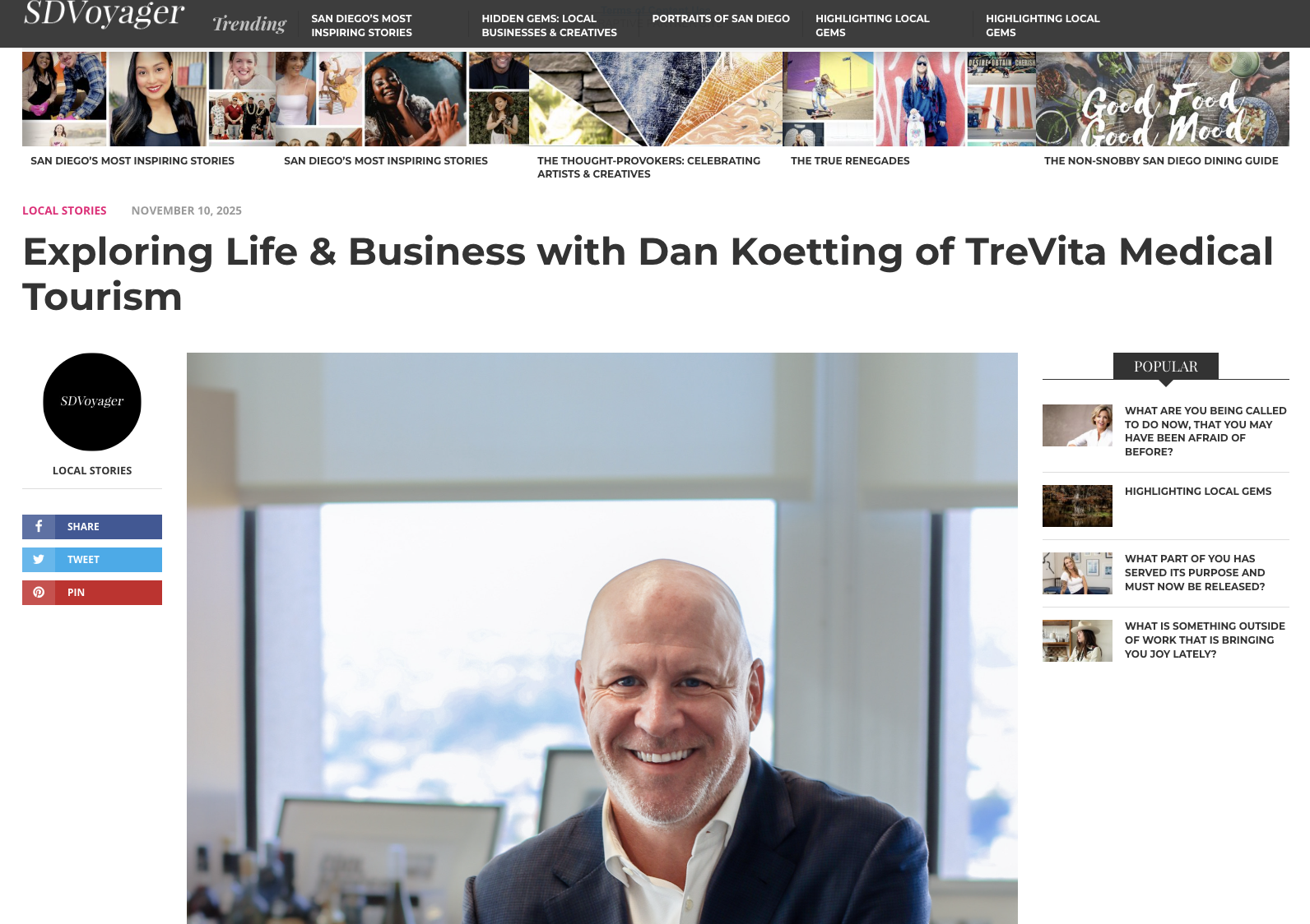 Daniel Koetting CEO of TreVita Medical Tourism interviewed by SD Voyager Magazine